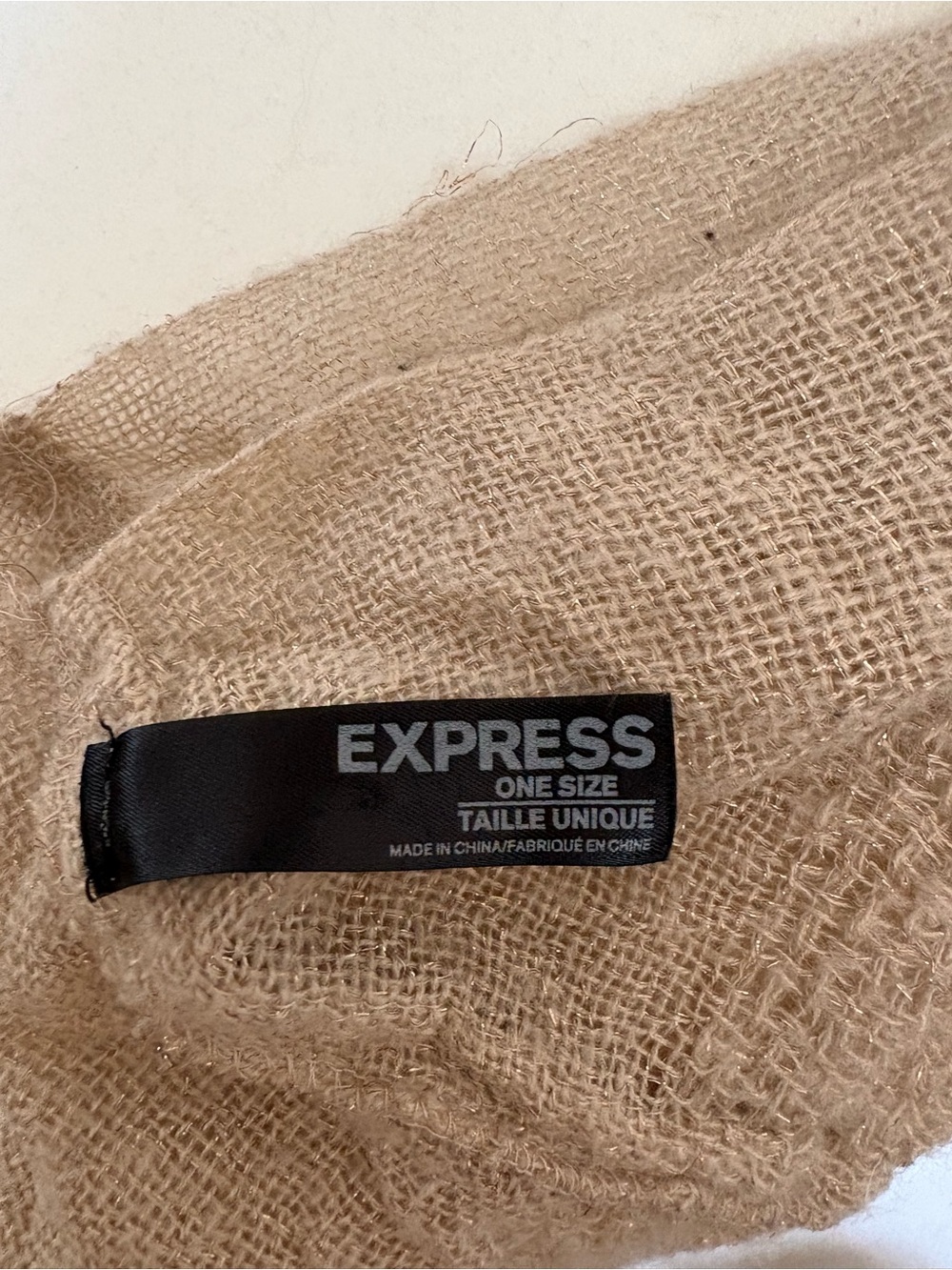 Express Beige With Gold Threading Ruffle-Trim Infinity Scarf - Picture 5 of 6